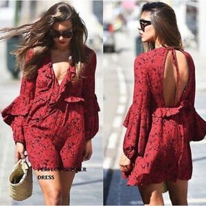 NWT Zara Trafaluc Collection Womens Red Floral Long Sleeve Mini Dress Sz S